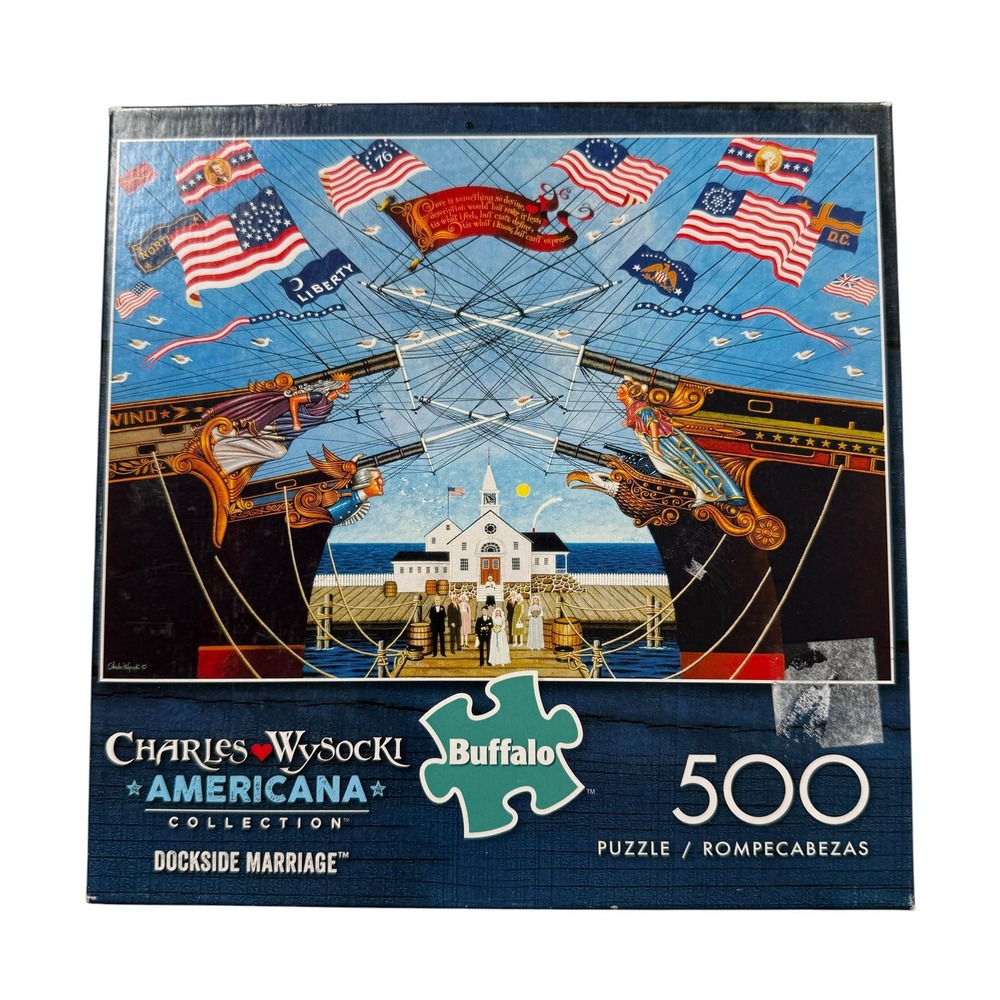 Buffalo Charles Wysocki Americana Dockside Marriage 500 Piece Puzzle UNCOUNTED
